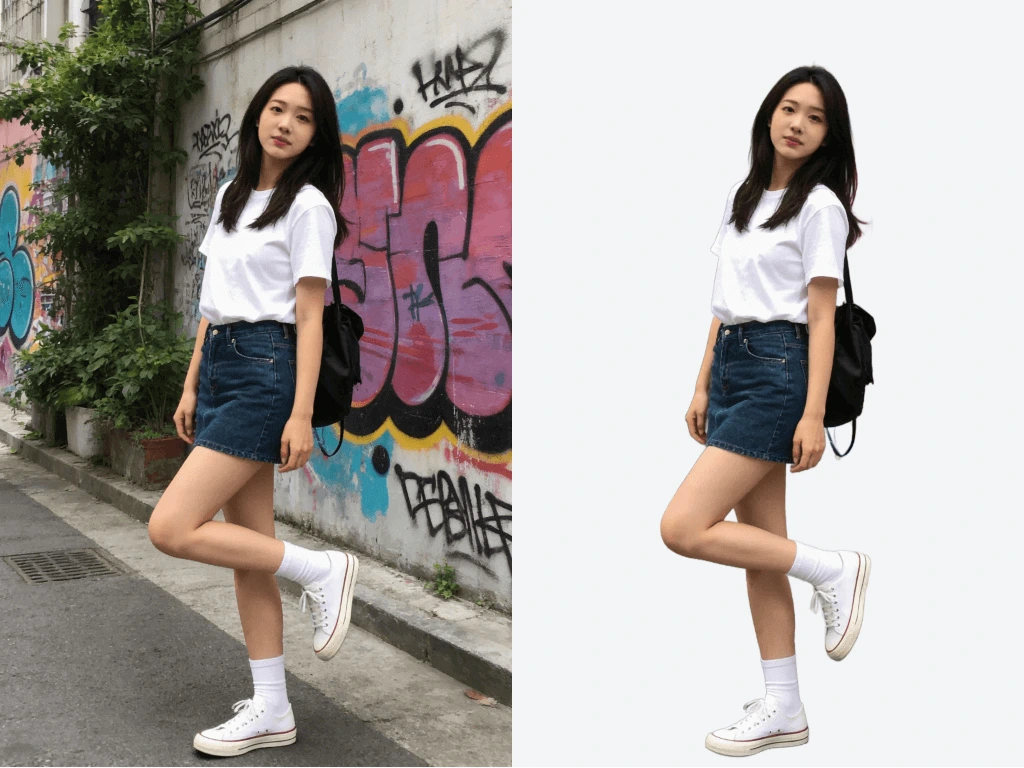 AI Background Remover preview showing a clean subject cutout with the background removed