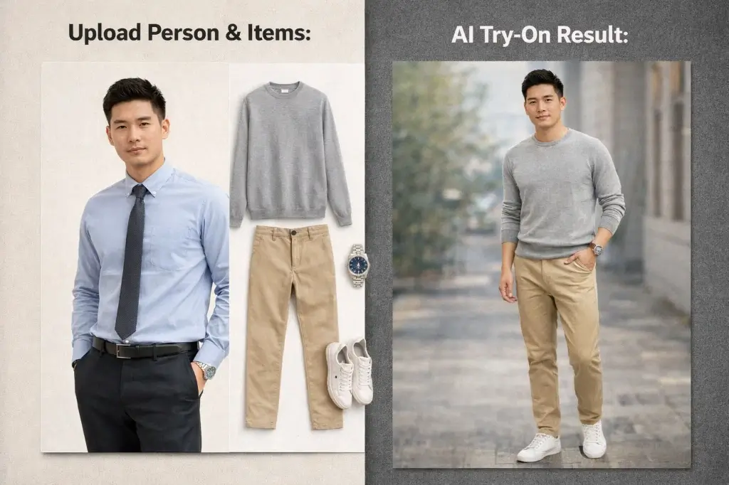 AI Clothes Changer preview showing realistic outfit replacement on a portrait