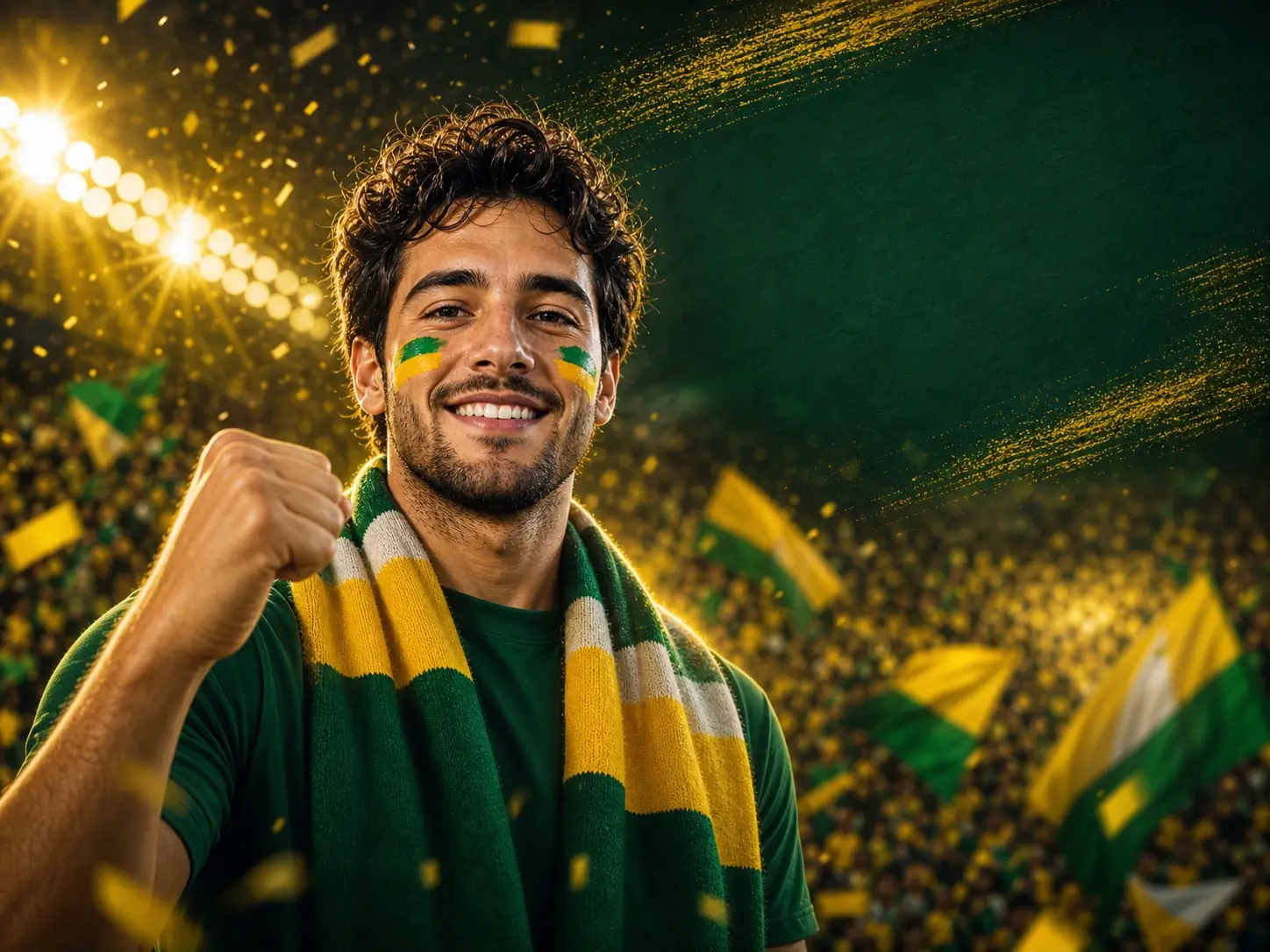 AI Football Poster Generator preview showing a cinematic football matchday poster with stadium lights