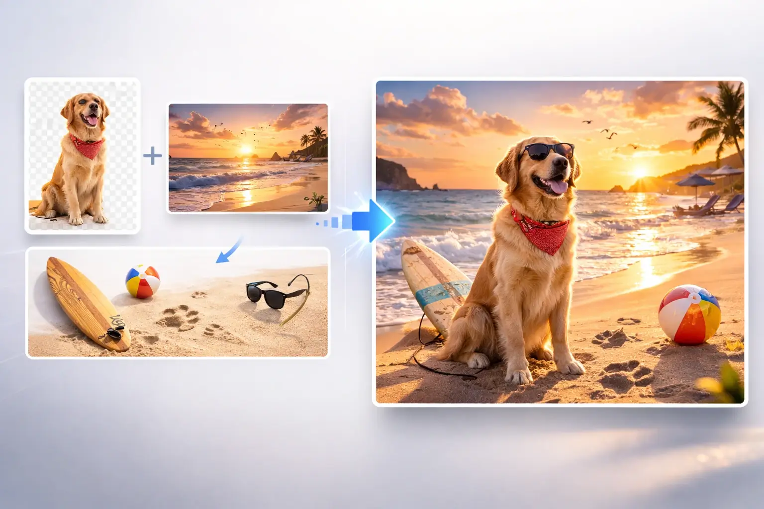 AI Image Combiner preview showing multiple images blended into one natural result