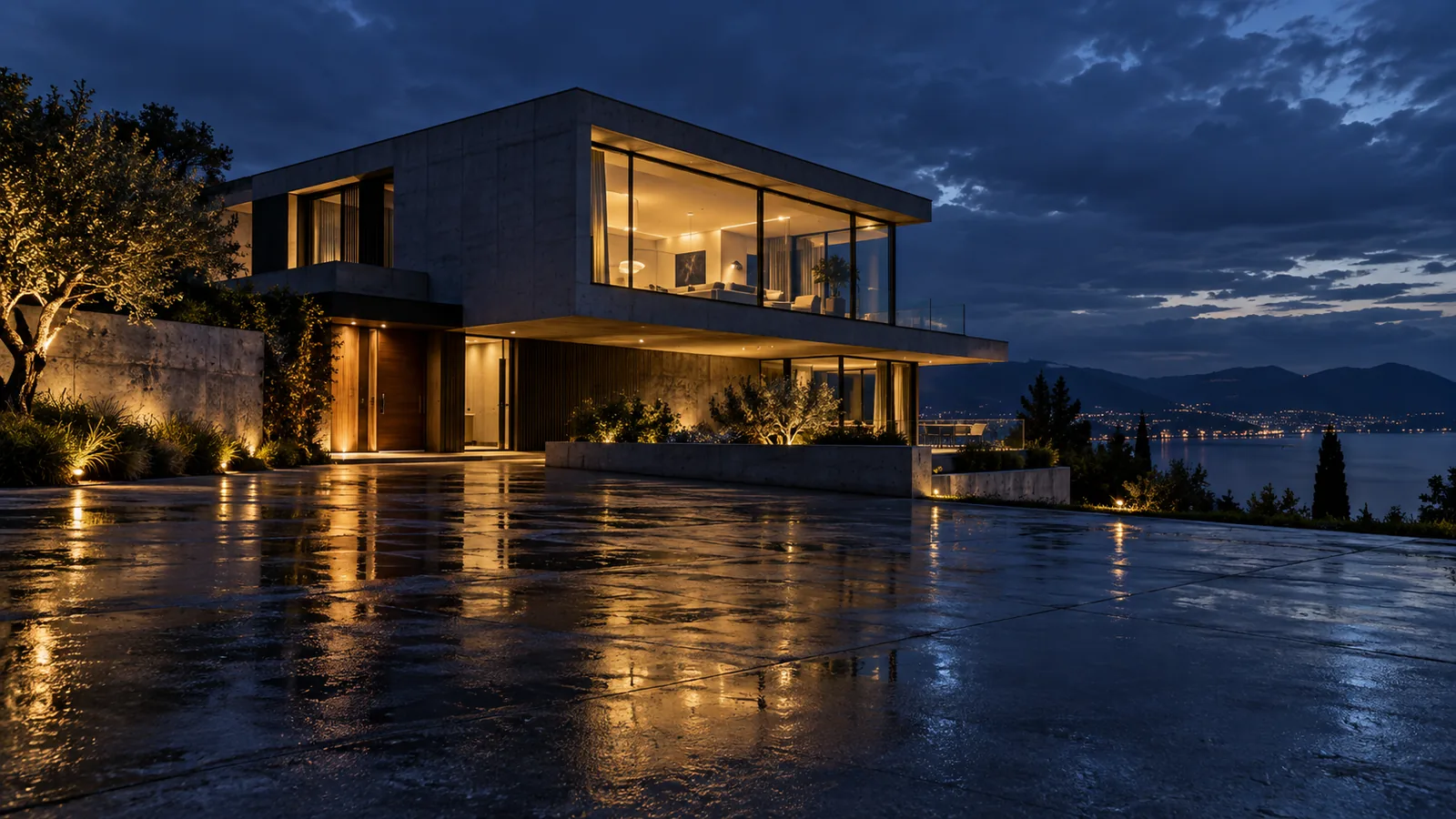 Arsitektur modern di malam hari