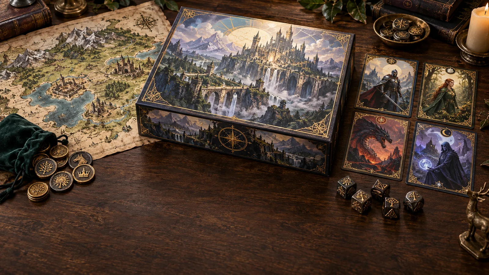 Kotak dan komponen board game fantasi