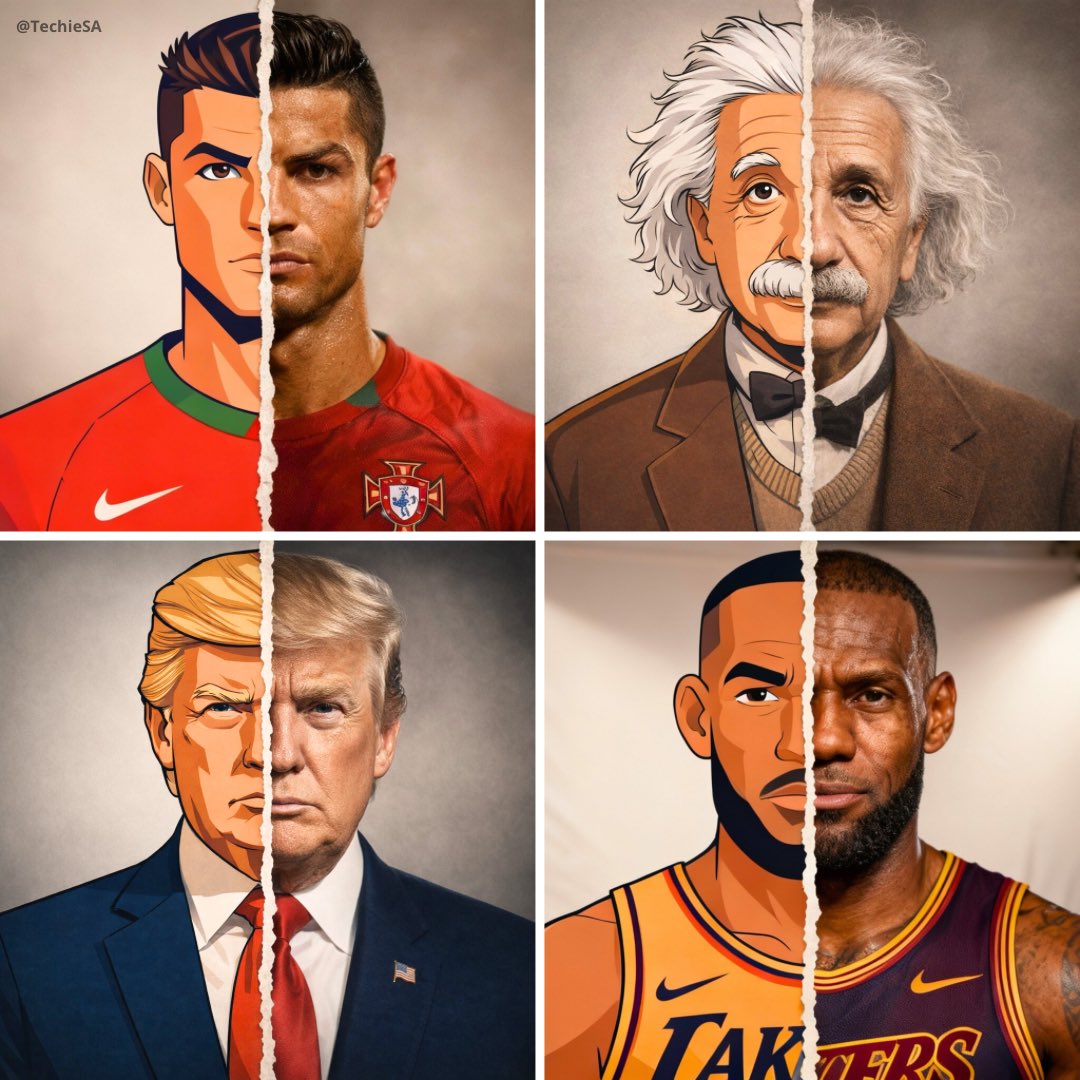 Stylized Cartoon and Hyper-Realistic Cinematic Split Portrait