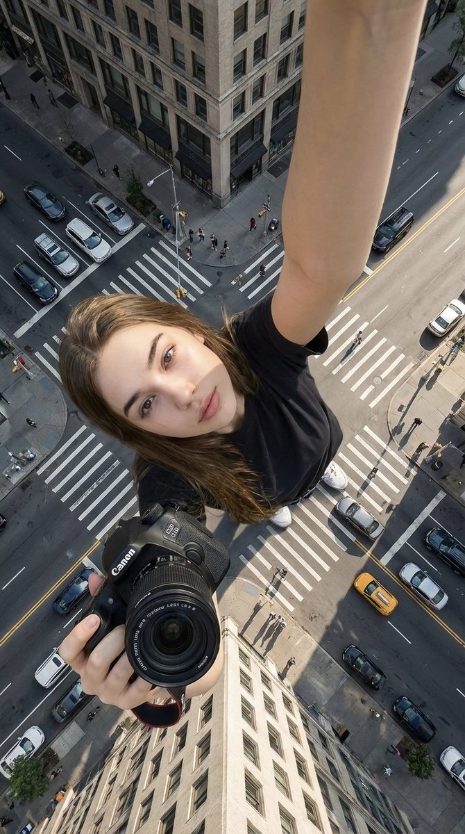 Hyper-Realistic Cinematic Selfie: Urban Giant Perspective