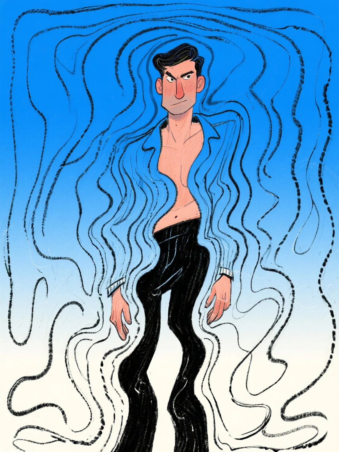 Blue Man in Distorted Perspective