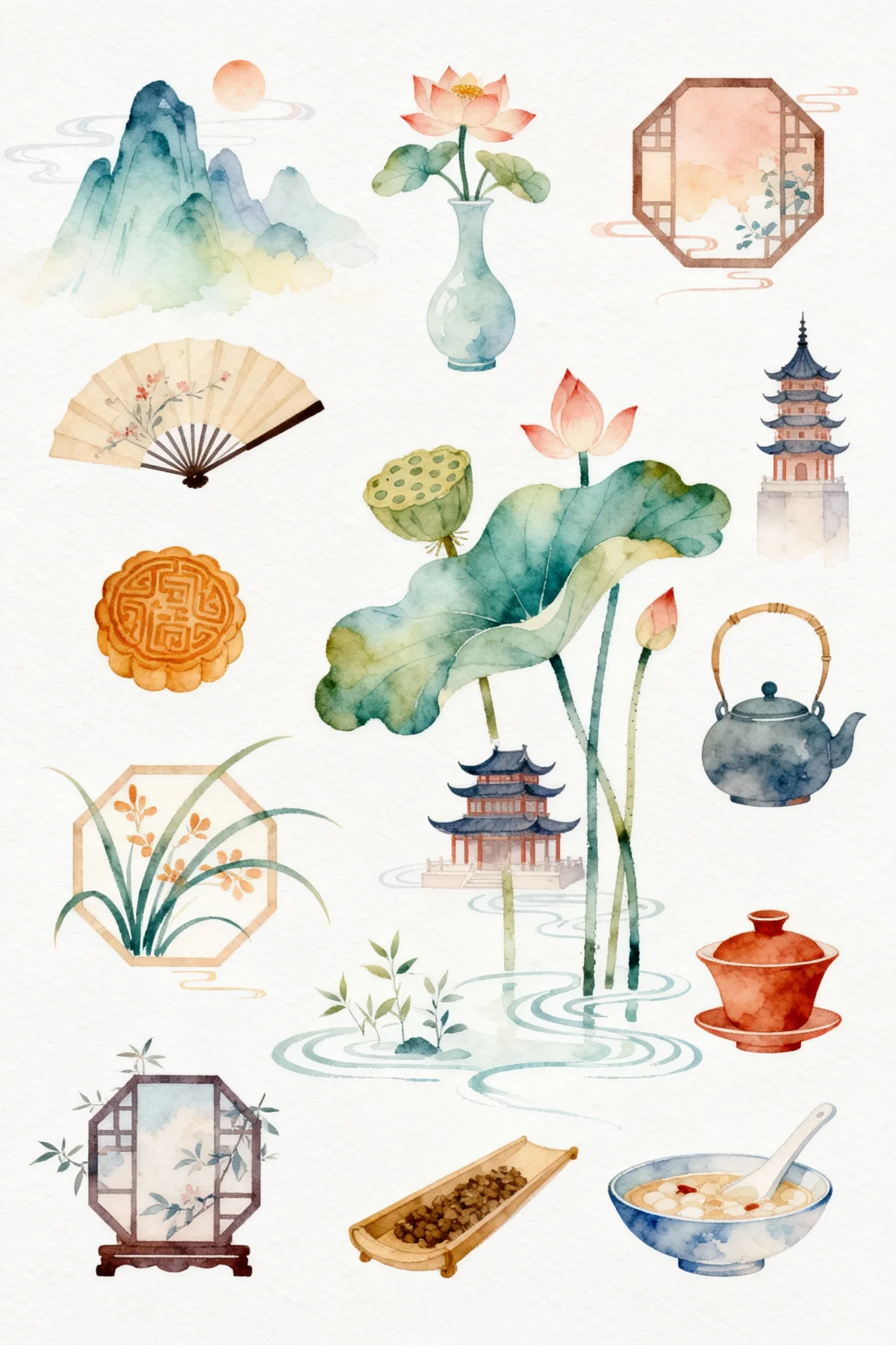 Oriental Watercolor Charm